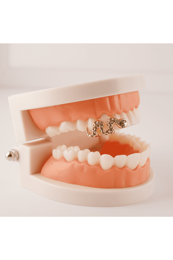 Snake Design Grillz for Men & Women, Copper Based with Cubic Zirconia & Green Gemstone Eyes, Adjustable Hip Hop Party Halloween Cosplay Teeth Jewelry