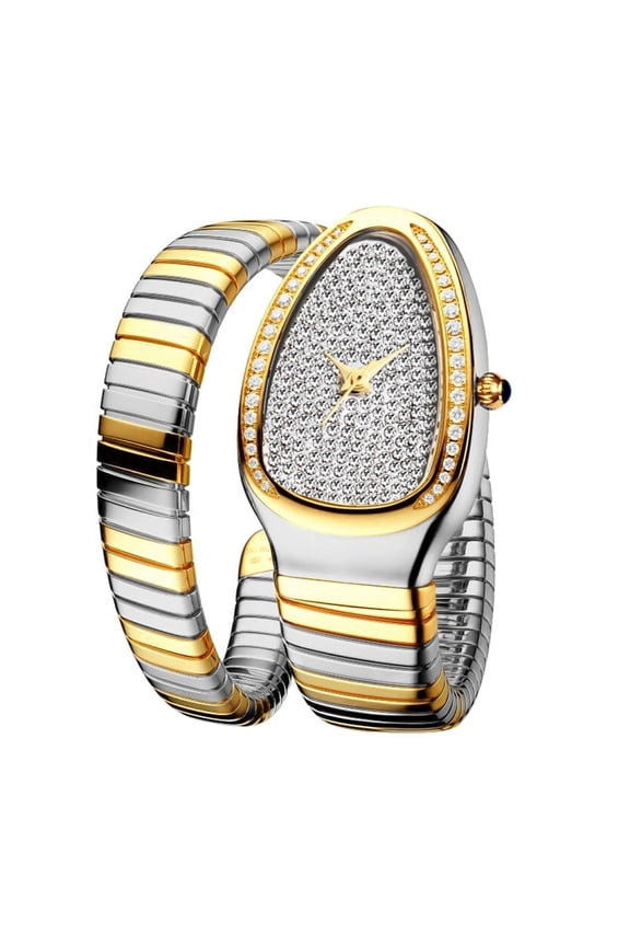 Snake-Design Women's Watch: Stainless Steel Quartz Wristwatch with Hip Hop Chain Bracelet