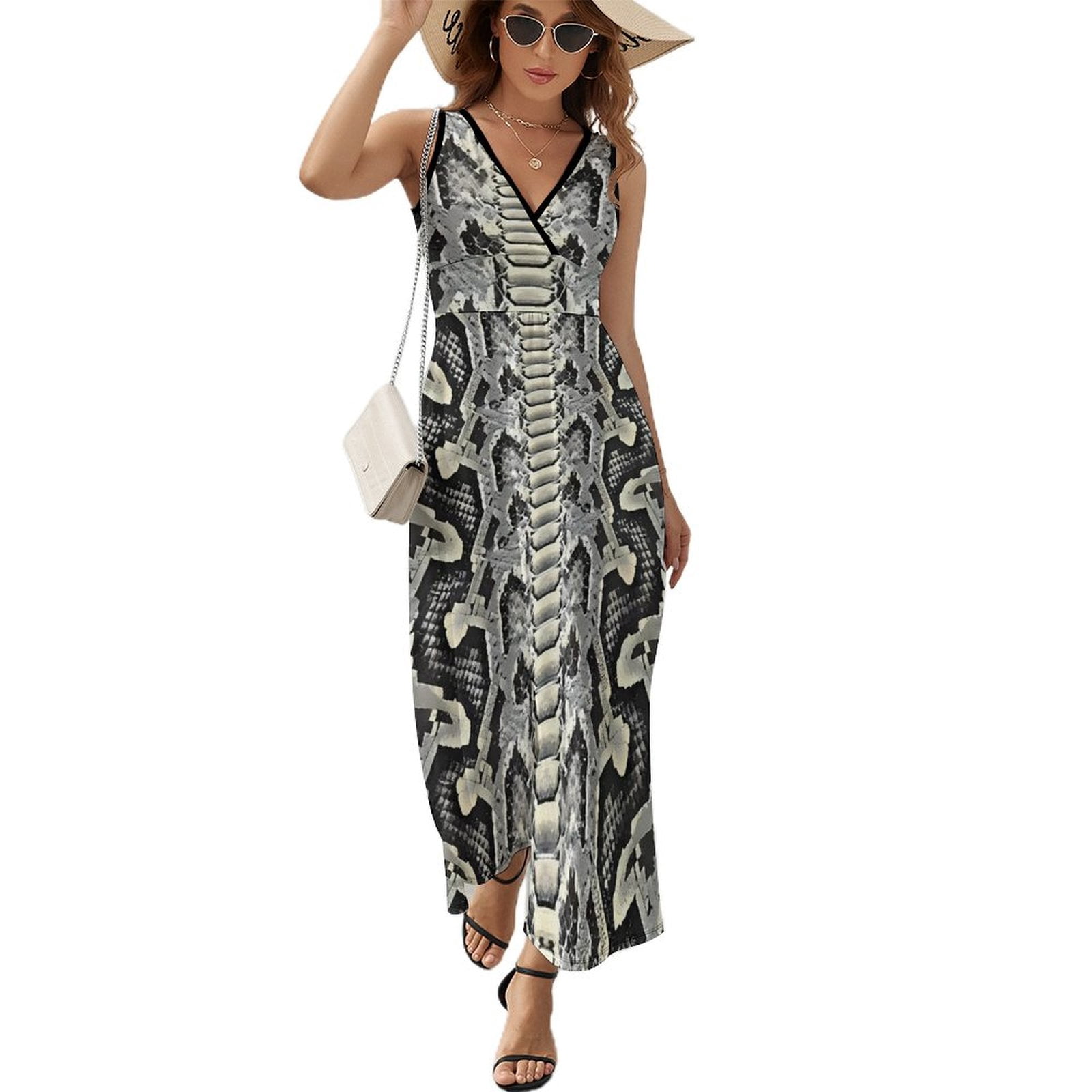 round neck snake print maxi dress