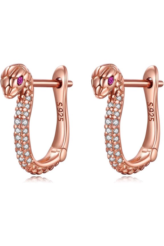 Snake Earrings 925 Sterling Silver Dainty Rose Gold Plated Snake Huggie Hoop Earrings Cute Animal Jewelry Gifts for Women Mother