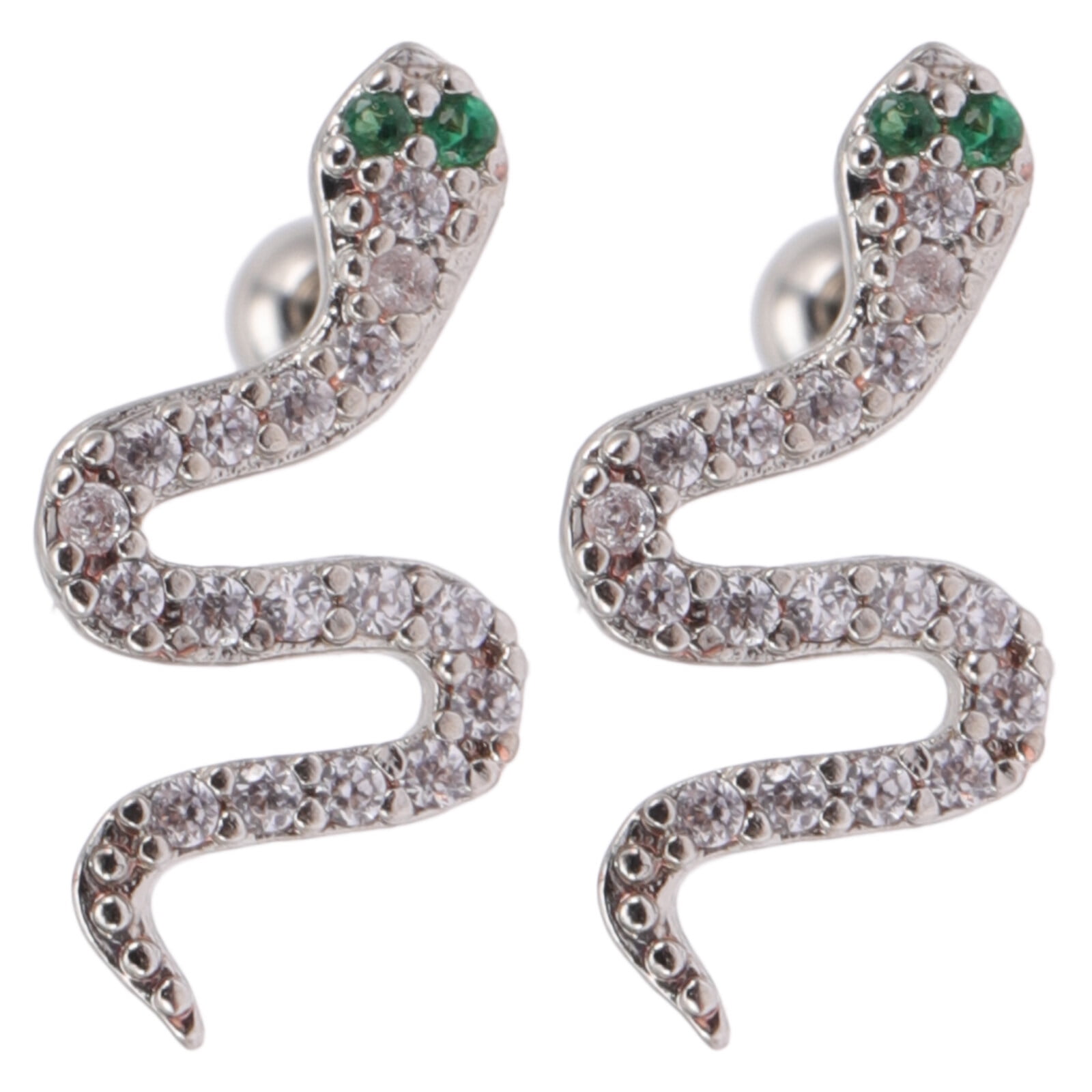 14k White Gold Snake Earrings w Diamond Back and Eyes. 2/3