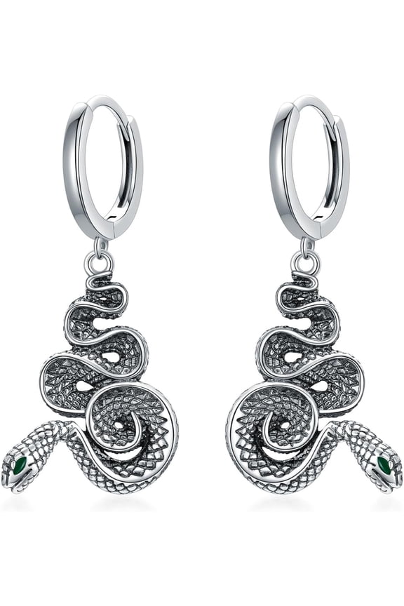 Snake Earrings Sterling Silver Black Snake Huggie Hoop Earrings Gothic Snake Dangle Drop Earrings Snake Jewelry for Women Men