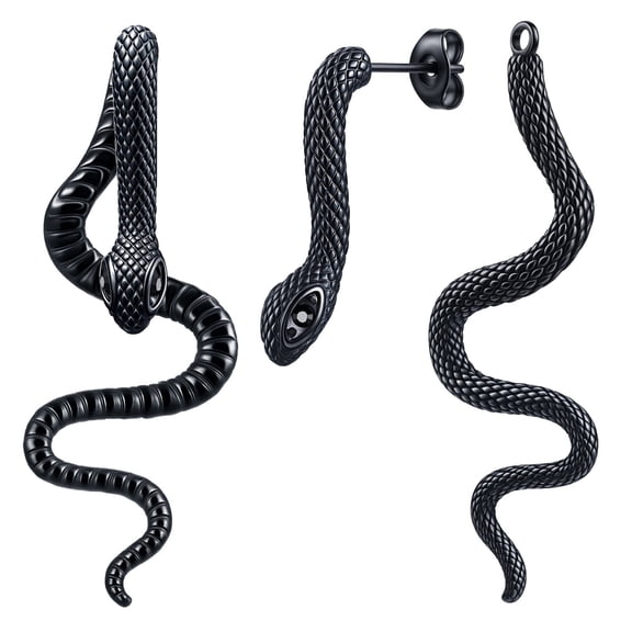 Snake Earrings for Women Men, Punk Gothic Stainless Steel Stud Earrings, Hypoallergenic Black Snakes Jewelry with Zircon, Statement Cool Rock Hip Hop Biker Earring Halloween Gifts