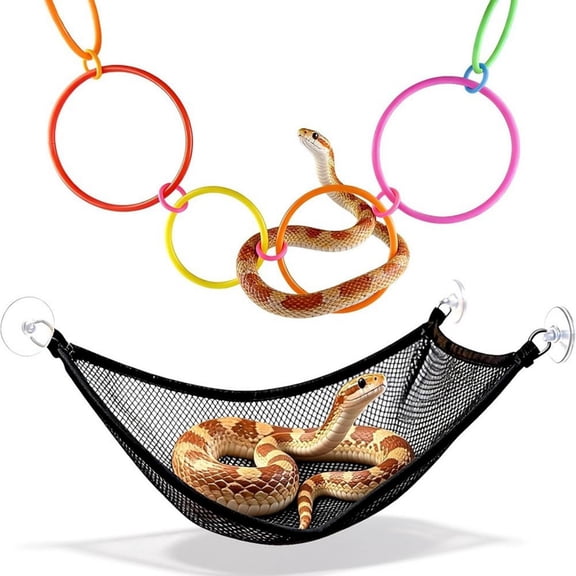 Snake Enrichment Toys 2 Pcs with Hammock and Climbing Rings with Chain, Reptiles Climbing Toy for Snake Tank Accessories, Hanging Hammock for Snake Habitat Decor, Tank Accessory for Reptiles