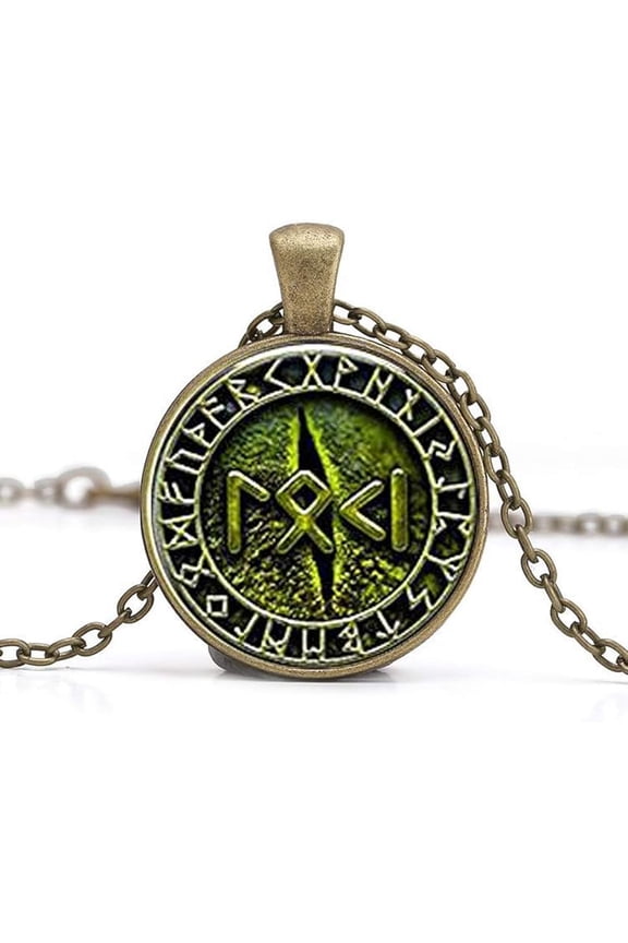 Snake Eye LOKI Small with RUNE Jewelry Convex Round Glass Necklace