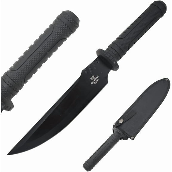 Snake Eye Tactical 15" Fixed Blade Hunting Knife - 9" Half Serrated Sawback Stainless Steel Blade w/ Nylon Sheath