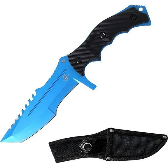 Snake Eye Tactical 8.5-inches Hunting Camping Hiking Fixed Blade Knife With Nylon Sheath (Blue)
