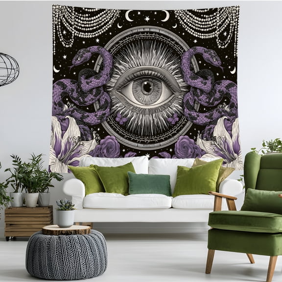 Snake Eye Tapestry Wall Hanging, Gothic Celestial Snake Wall Decor, Purple Mystical Room Decor for Bedroom Dorm Living Room