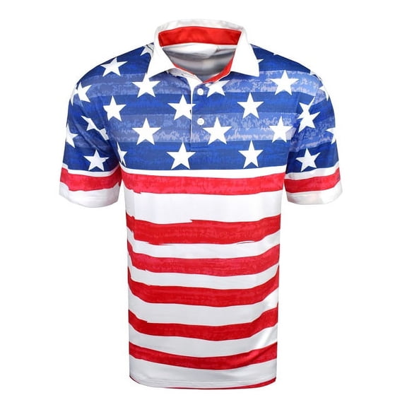 Snake Eyes Golf Patriotic Flag Print Polo Red/White/Blue Small