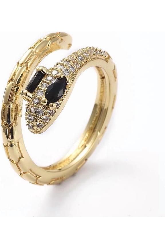 Snake Eyes Ring Gold Plated Adjustable Zircon Wrap Snake Statement Ring Dainty Minimalist Snake Wrap Ring Gift for Her Women's Ring 1pc