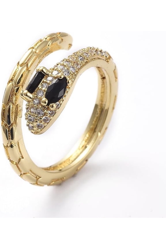 Snake Eyes Ring Gold Plated Adjustable Zircon Wrap Snake Statement Ring Dainty Minimalist Snake Wrap Ring Gift for Her Women's Ring Black