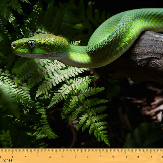 Snake Fabric By The Yard,Reptiles Upholstery Fabric,Tropical Animal Theme Decorative Fabric,3D Reptile Palm Leaf Indoor Outdoor Fabric,Green Gold,10 Yards