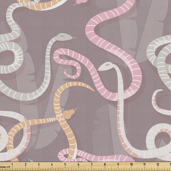 Snake Fabric by the Yard Upholstery, Continuous Forest Reptilian Amazonian Fauna in Pastel Tones, Decorative Fabric for DIY and Home Accents, 5 Yards, Warm Taupe Dust by Ambesonne