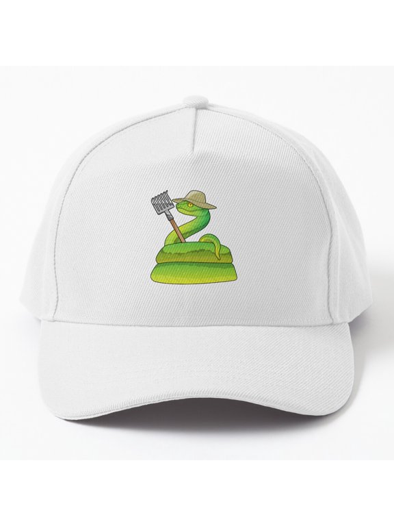 Snake Farmer Rake Baseball Hat, Agriculture Reptile Character Graphic Design, Classic Cap