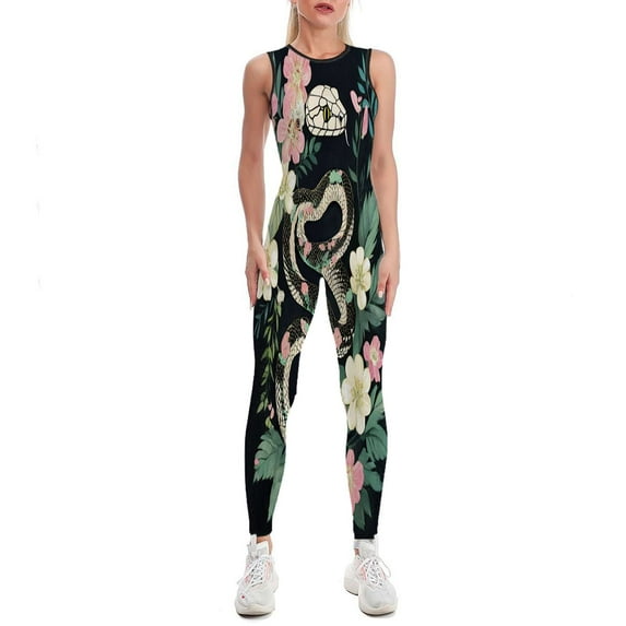 Snake Floral Jungle Print Women's One Piece Yoga Jumpsuits Leggings Playsuit Gym Suit Fitness Running Athletic Clothes Gym Wear Set