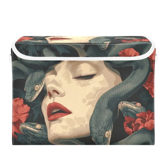 Snake Flower and Girl Large Storage Bins with Linen Collapsible Lid Storage Box 16.7 x 12.6 x 11.8in