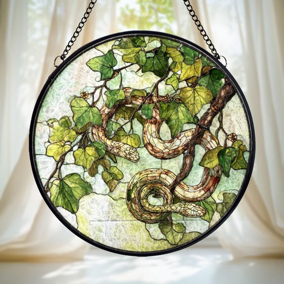Snake Glass Suncatcher, Nature Inspired Round Window Hanging Ornament, Reptile Sun Catcher Home Decor Gift For Wildlife Lovers, Suncatcher Window Hanging, 3.5 in