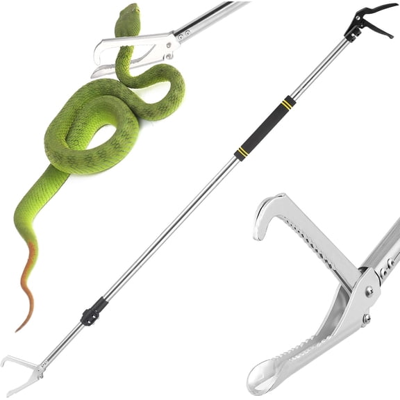 Snake Grabber Tool, 55inch Snake Tongs for Rattlesnake Reptile Tongs Long Catcher Reach Grabber Heavy Duty and Made of Stainless Steel Tube Sponge Handle (55inch (black))