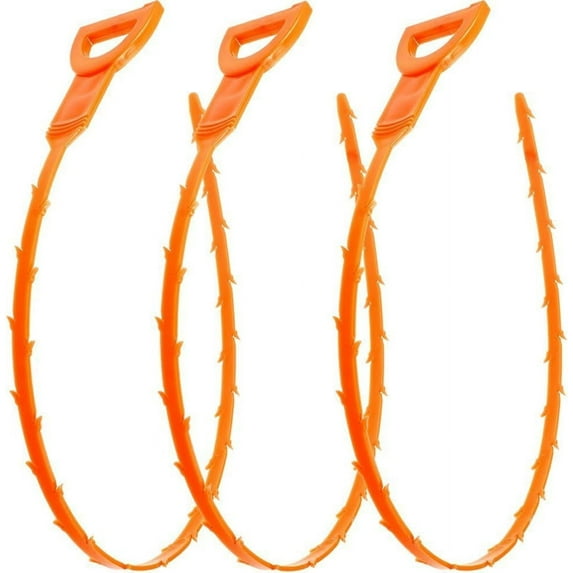 Snake Hair Drain Clog Remover Cleaning Tool,Drain & hair removal cleaner hook 19.6 Inch, Orange, 3 Pack