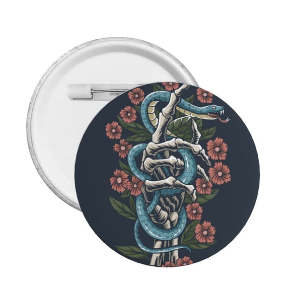 Snake Hand Bones Skull Flower Round Button Pin Badge 5PCS Pinback Buttons Lapel Pin for Jacket, Backpack, Hat, Party Favor, Gift