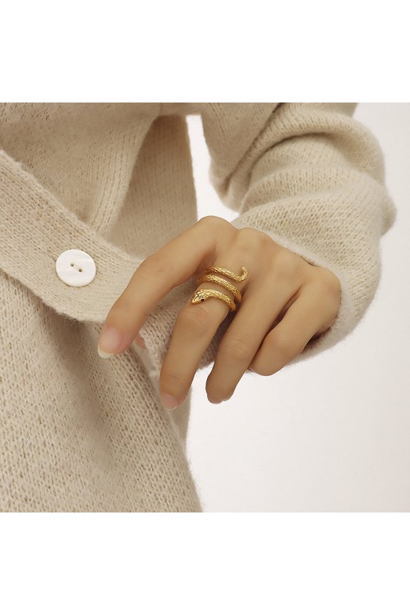 Snake Heart 14K Gold Ring For Women Man Ring CZ Chunky Rings Jewelry Gift for Party