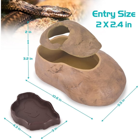 Snake Hide Cave, Natural Rock Look Hideout, Reptiles Egg-Laying Shelter, Suitable for Maize Serpent, Green Serpent, Rat Snake and Gecko