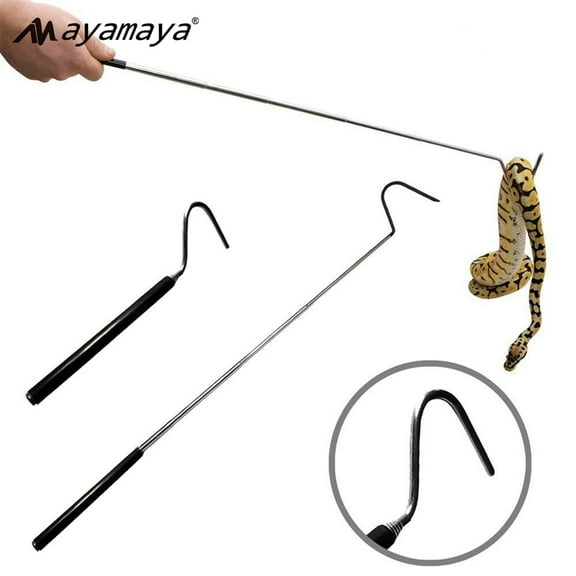 AYAMAYA Snake Hook, Foldable Stainless Steel Snake Handling Tool with Soft Grip Extend to 39.3 inch for Catching Controlling
