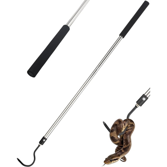 Snake Hooks, Heavy Duty Snake Hook Reptile Catcher Stick Pole 35-65" Stainless Steel Rubber tip Sponge Handshake Suitable for the Rattlesnakes, Ball Pythons, and King Cobras (35-65")