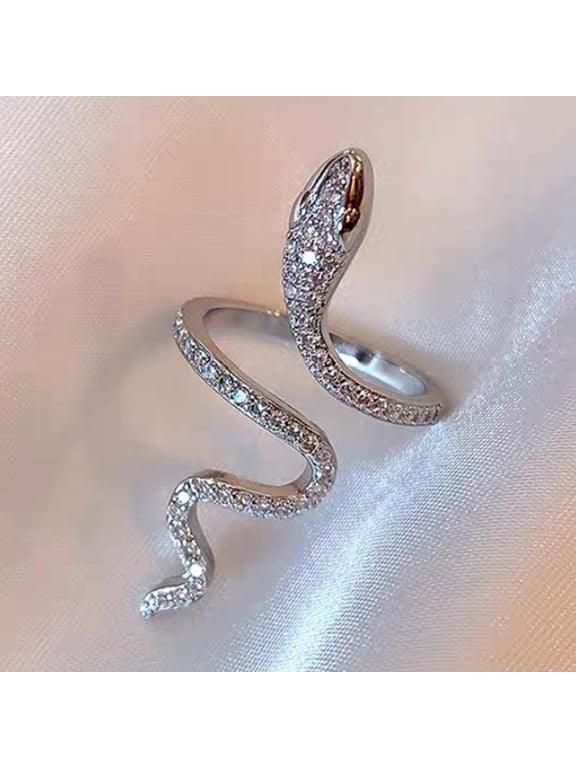 Snake Jewelry Rhinestone Snake Ring, Zircon Wrapped Snake Ring for Women, Cold Fashion Individual Design Index Finger Jewelry, Adjustable Open Band Ring with Sparkling Stones, Trendy Gift for Her