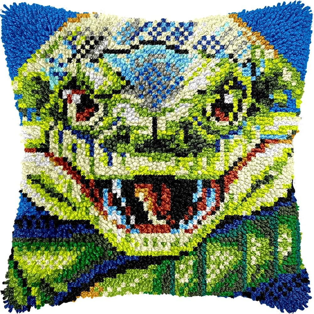 Snake Latch Hook Pillow Kits for DIY Throw Pillow Cushion Embroidery Latch Hooking Pillowcase Kits with Preprinted Canvas Crochet Yarn Kits for Home Decor 17''X 17''(d307)