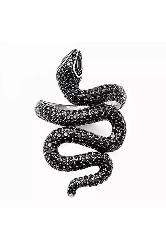 Snake Linear Serpentine Wrap Ring in 925 Sterling Silver Black Diamond VVS1/D