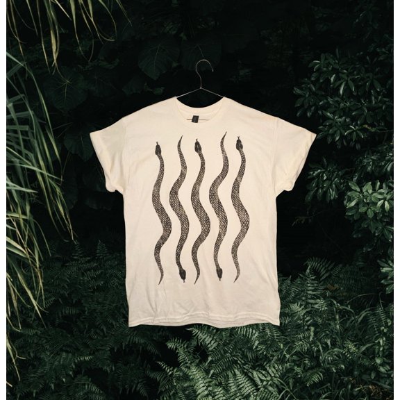 Snake Linoprint Tshirt: unique hand printed pattern python short sleeve shirt unisex