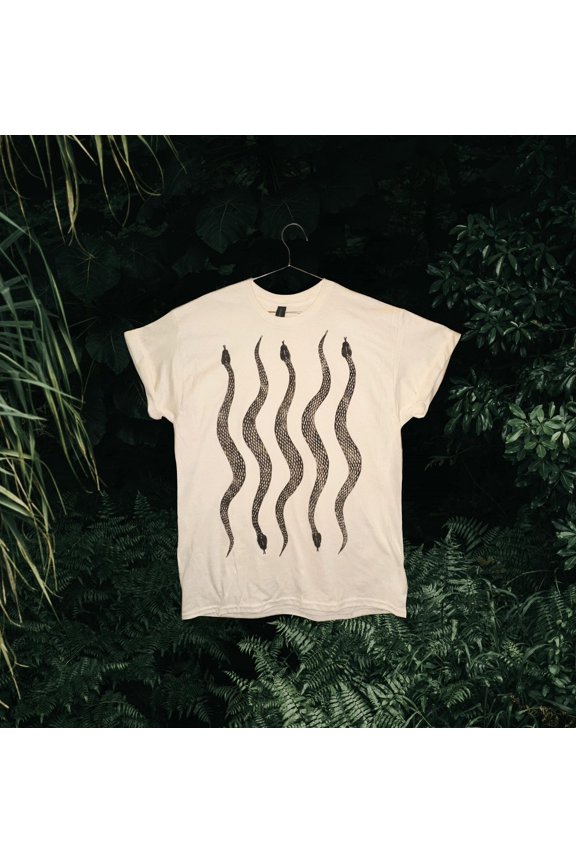 Snake Linoprint Tshirt: unique hand printed pattern python short sleeve shirt unisex