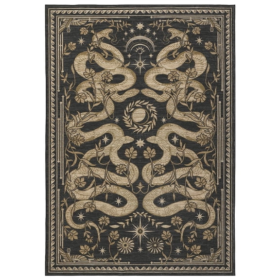 Snake Living Room Area Rug,5x7 Washable Non Slip Accent Nursery Bedroom Rugs Indoor Modern Large Stain Resistant Floor Cover for Dining Room Office Apartment,Dark Grey