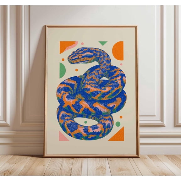 Snake Modern Animal Bold Abstract Snake Colorful Reptile Design Art Unframed Paper Print