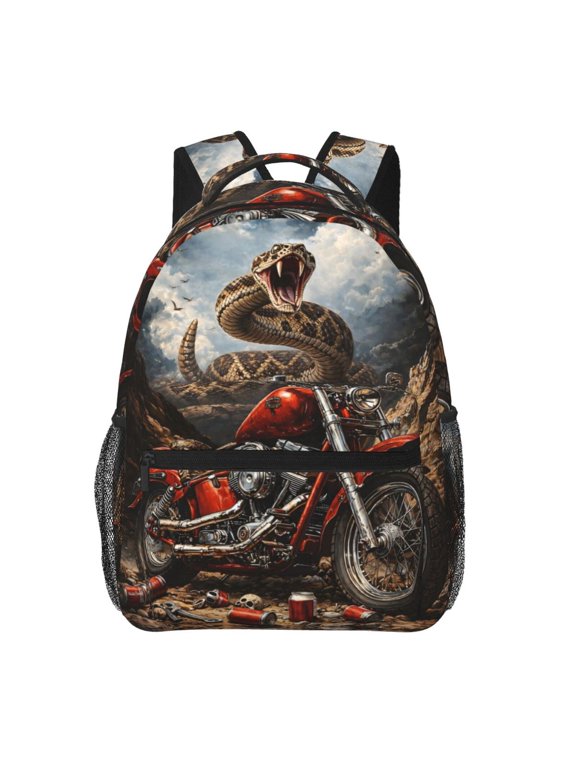 Snake Motorcycle Rider Backpack Lightweight Rucksack Travel Bag for Men and Women