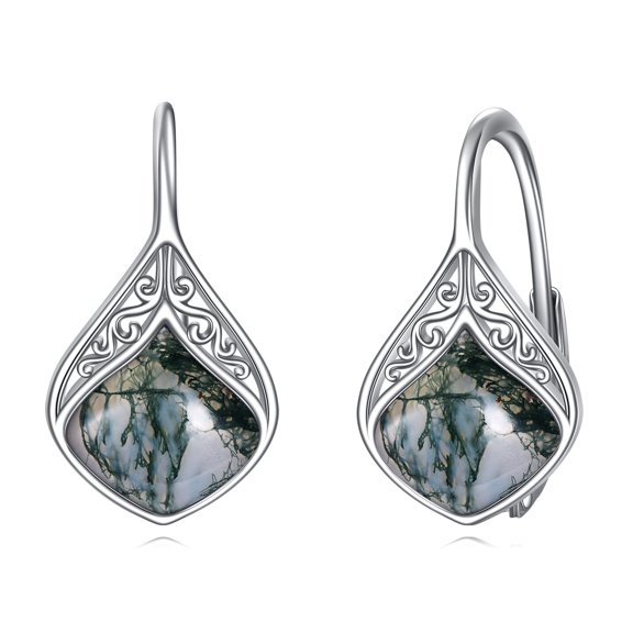 925 Sterling Silver Moss Agate Earrings for Women