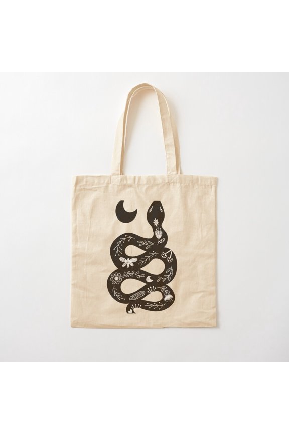 Snake Of The Moon Forest Canvas Tote Bags, Reusable Shopping Bag