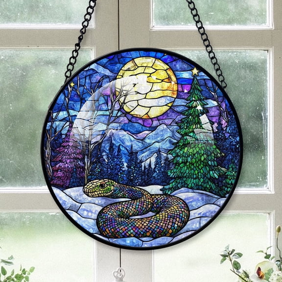 Snake Ornament Christmas 2025, Snake Stained Glass Hanging Window Artistic Glass Decoration for Cozy Interiors