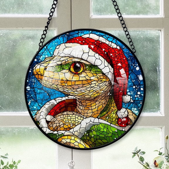 Snake Ornament Christmas 2025, Snake Stained Glass Window Decoration Luminous Hanging Sun Catcher for Nature-Inspired Spaces