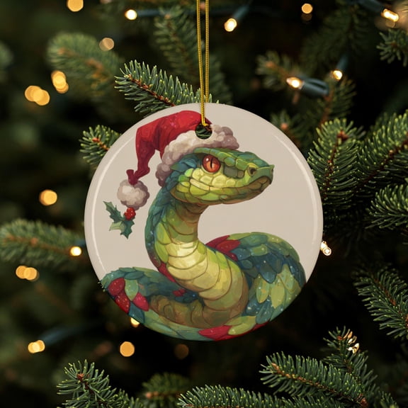 Snake Ornament Christmas Snake Reptile Decor Christmas Reptile Christmas Tree Ornament Home Snake Decor 2D FLAT Ceramic Ornament