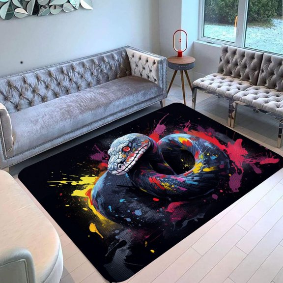 Snake Painting Area Rug Rectangle Area Rug, Area Rug for Living Room & Bedroom, Low‑pile, Non‑slip Backing, Modern Minimalist Style, Noise‑reducing & Floor‑protecting