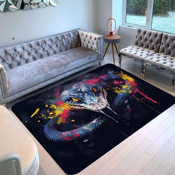 Snake Painting Area Rug Rectangle Area Rug, Modern Area Rug for Sofa & Tv Room, Stain‑resistant, Fade‑resistant, Contemporary Decorative Rug, Anti‑curl Edges, Lay Flat