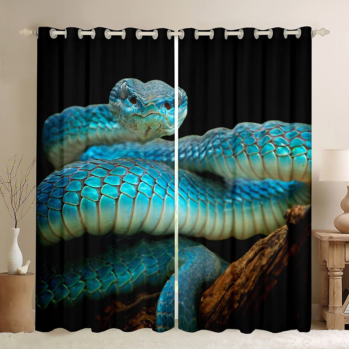 Snake Curtains Snake Pattern Curtain Reptile Thin Window Drapes Palm Leaf Wild Animal ...