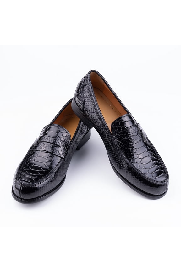 Snake Pattern Leather Loafers Slip on Daily Casual Shoes Comfortable PU Lining New Trend Handmade Footwear Black 10