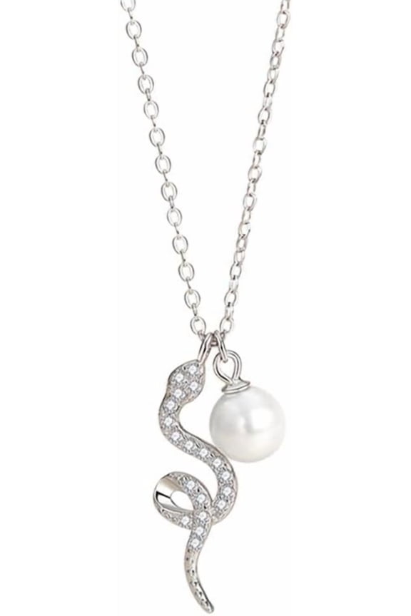 Snake Pearl Pendant Necklace for Women 925 Sterling Silver Choker Necklaces Cubic Zirconia Spirit Snake Animal Stacking Adjustable Link Chain Jewelry
