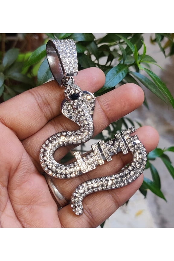 Snake Pendant Round Synthetic Simulated Diamond Cobra Snake Pendant 14K White Gold Plated 925 Sterling Silver Hip-Hop Snake Pendant