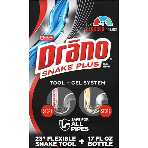 Snake Plus Tool and Gel System, Drain Snake with Drain Clog Remover Gel, Unclogs and Removes Hair and Blockages, Commercial Line 16 Fl oz and 23 Inch Tool