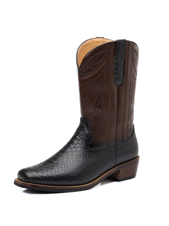 Snake Print Boots Men's Cowboy Boots Men's Retro Western Boots Men Cowboy Style Mid-Calf Western Cowboy Boots