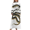 thumbnail image 1 of Snake Print Design Women's Long Dress Long Sleeves Dress Vintage Dresses Party Maxi Dress High Waist Dress, 1 of 4
